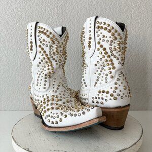 Lane DOLLY Womens Cowboy Bootie 8.5 White Gold Western Cowgirl Short Ankle Boots